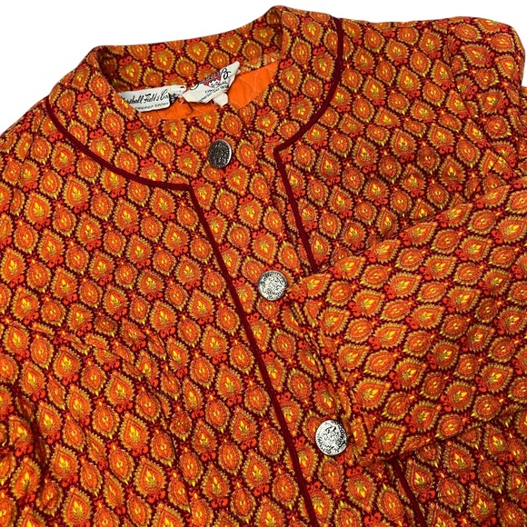 Vtg Marshall Fields X Lanz Quilted Cropped‎ Jacket Size XS/S* Orange Purple - Picture 1 of 11